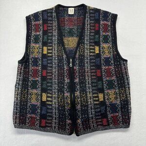 Marz Mens Vintage Virgin Wool Zip Up Knit Vest Size L(52) Multicolor Pattern